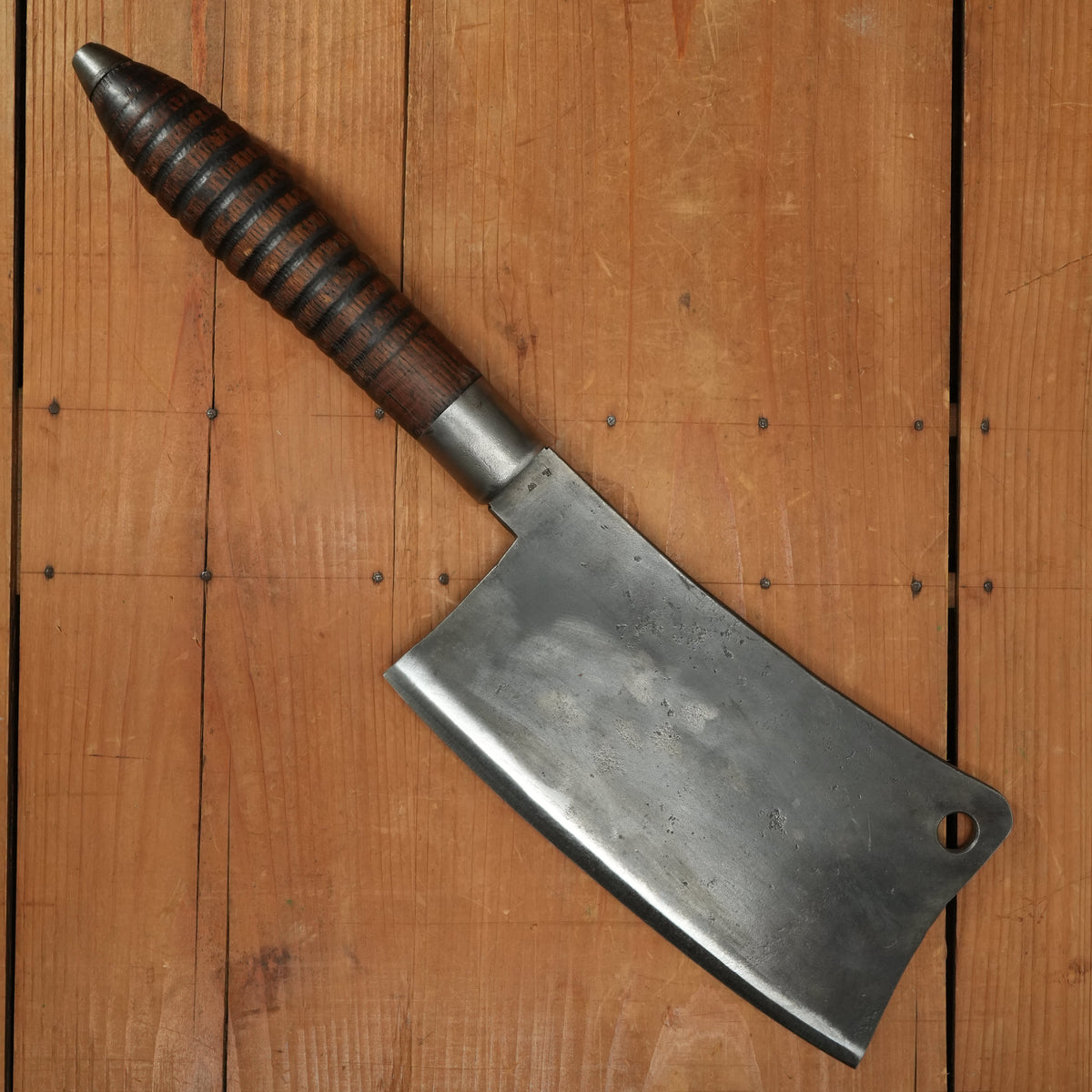 L W 8.75" Cleaver / Splitter Hand Forged Carbon Steel Turned Handle USA? France? Late 1800s-1900s