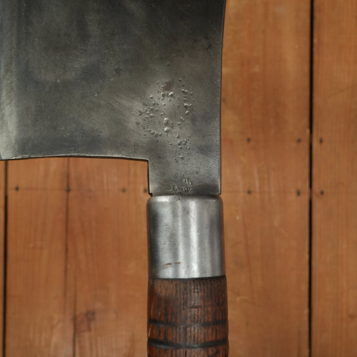 L W 8.75" Cleaver / Splitter Hand Forged Carbon Steel Turned Handle USA? France? Late 1800s-1900s