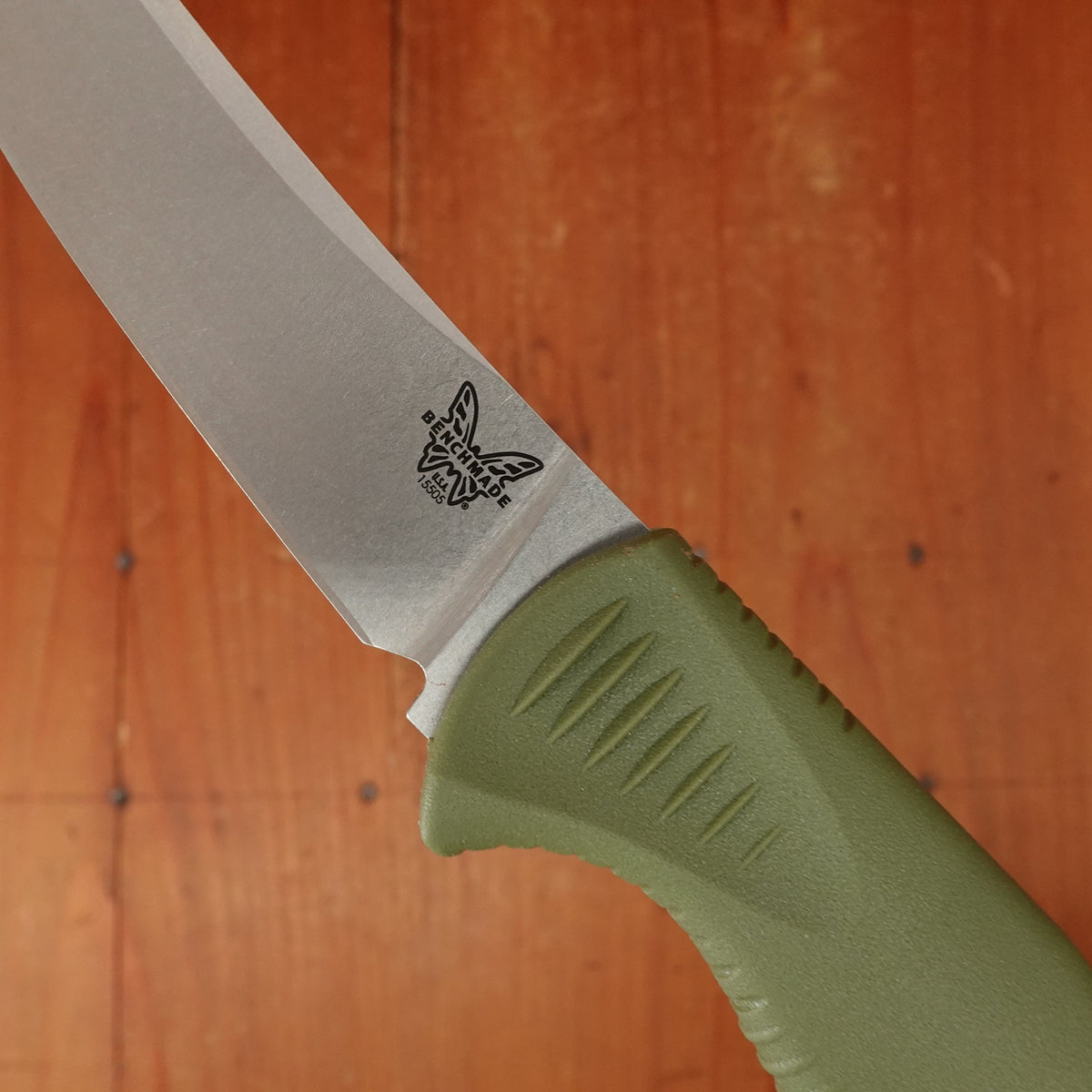 Benchmade 15505 Meatcrafter 4" Trailing Point CPM-154 Fixed Blade Dark Olive Santoprene Handlewith Sheath