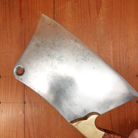Antique 8.5" Cleaver Hand Forged Carbon Steel Brass & Burl France?