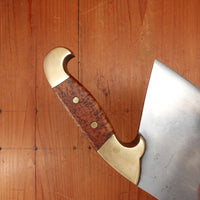 Antique 8.5" Cleaver Hand Forged Carbon Steel Brass & Burl France?