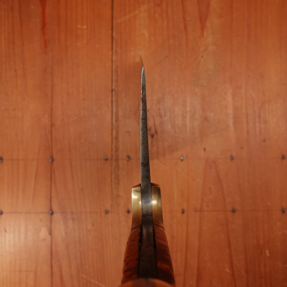 Antique 8.5" Cleaver Hand Forged Carbon Steel Brass & Burl France?