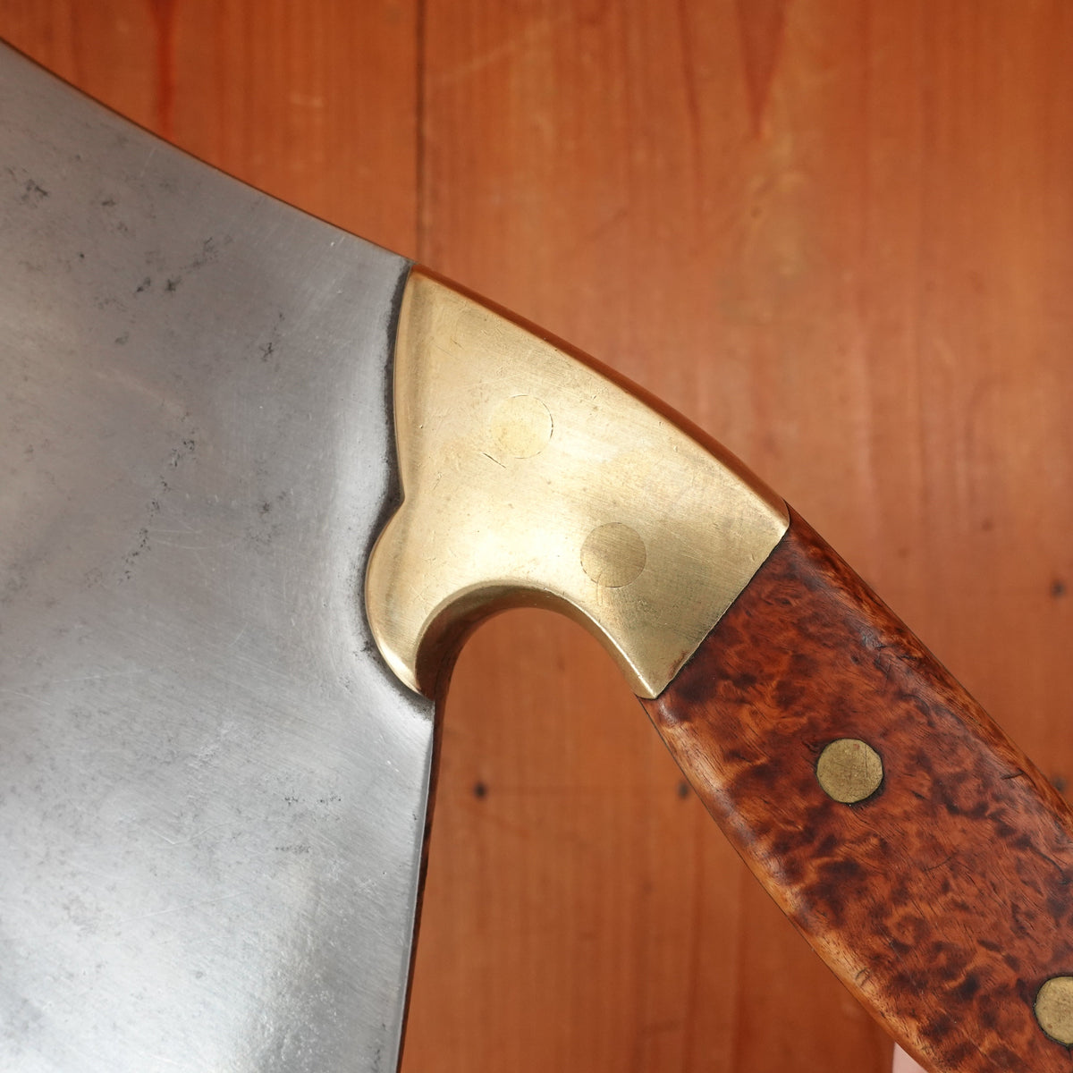 Antique 8.5" Cleaver Hand Forged Carbon Steel Brass & Burl France?