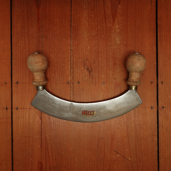 Titan Mezzaluna 10" Carbon Steel Beech Italy 1950s-70s?