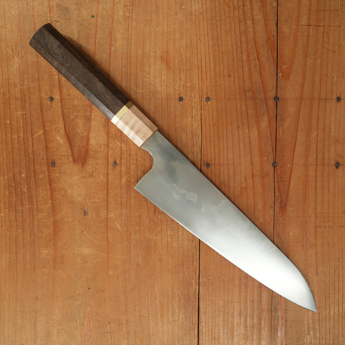 Rolin Knives Honyaki 200mm W2 Curly Walnut & Maple with Brass