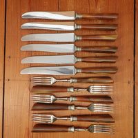 J A Henckels Set of 6 Dinner Knives & Forks Stainless Blades Nickel Plate Carbon Forks Nickel & Celluloid Solingen 1920s