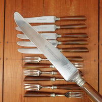 J A Henckels Set of 6 Dinner Knives & Forks Stainless Blades Nickel Plate Carbon Forks Nickel & Celluloid Solingen 1920s