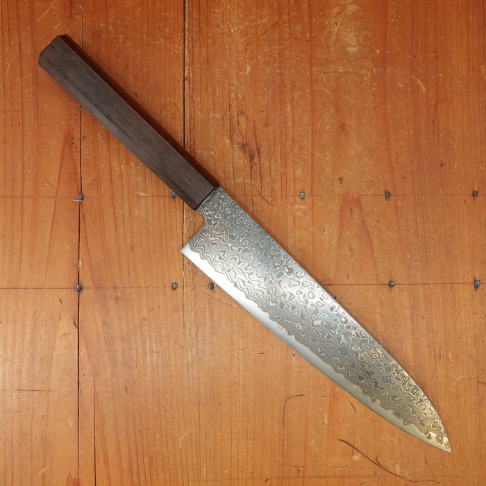 New Old Stock Konosuke Sakai Keiai NT 210mm Gyuto Stainless Black Damascus Oct Ebony Handle