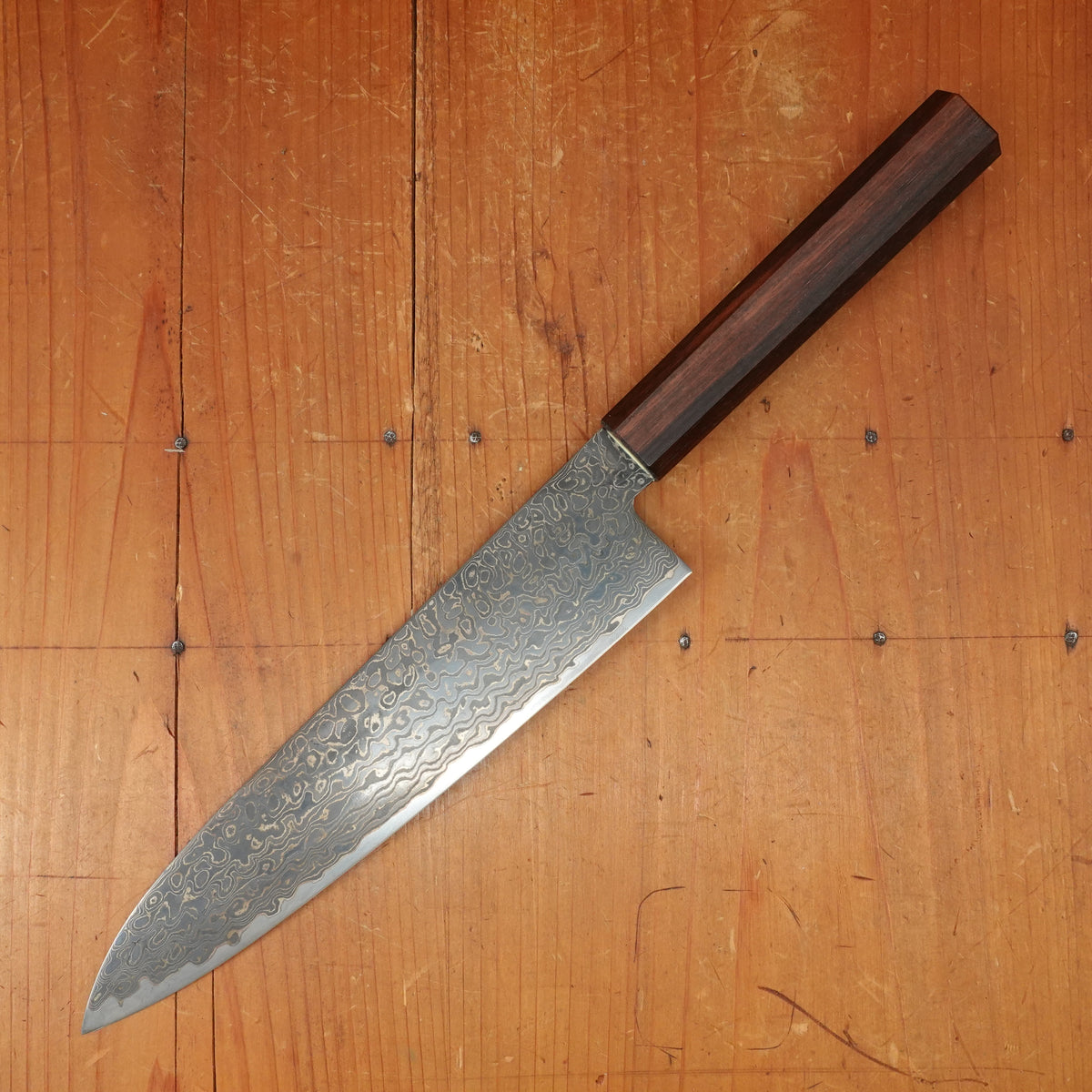 New Old Stock Konosuke Sakai Keiai NT 210mm Gyuto Stainless Black Damascus Oct Ebony Handle