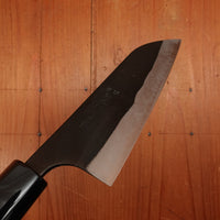 Kaji-bei 165mm Santoku Iron Clad Aogami 2 Suminagashi Kurouchi Burnt Chestnut/Horn Handle