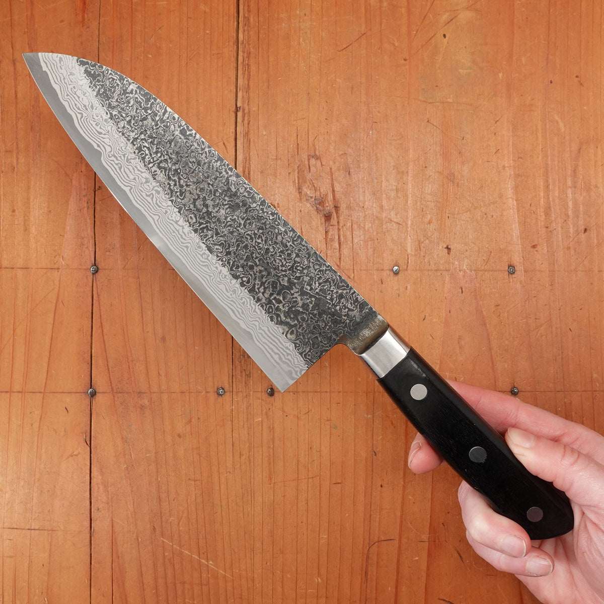 New Old Stock Yoshikane 180mm Santoku SLD Suminagashi Western Handle