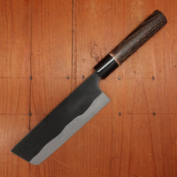 Kaji-bei 165mm Nakiri Iron Clad Aogami 2 Suminagashi Kurouchi Burnt Chestnut/Horn Handle