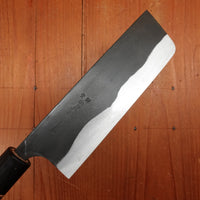 Kaji-bei 165mm Nakiri Iron Clad Aogami 2 Suminagashi Kurouchi Burnt Chestnut/Horn Handle