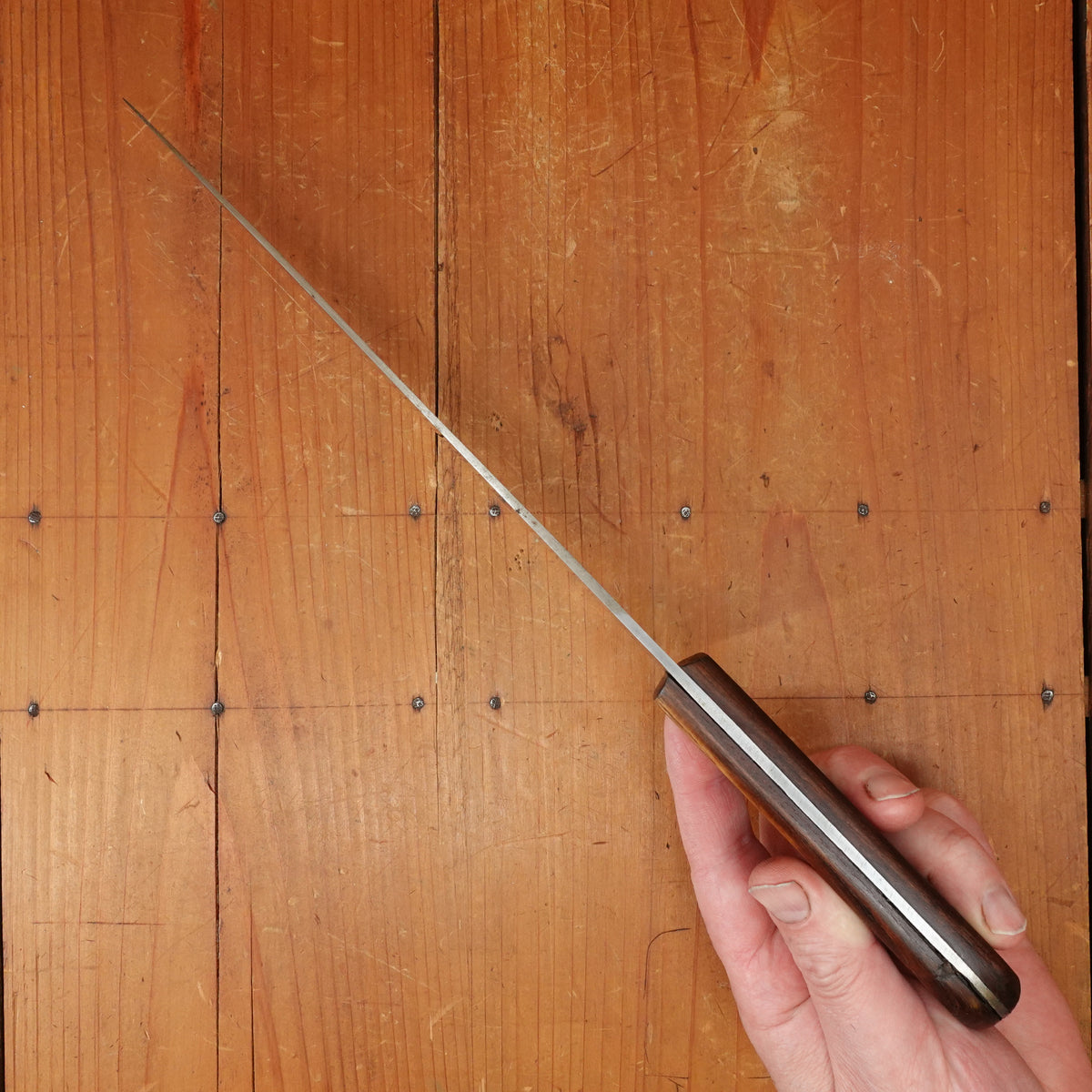 New Old Stock Pino Extra 9" Chef Knife Carbon Plum Wood Handle Maniago, Italy ~1950s 60s