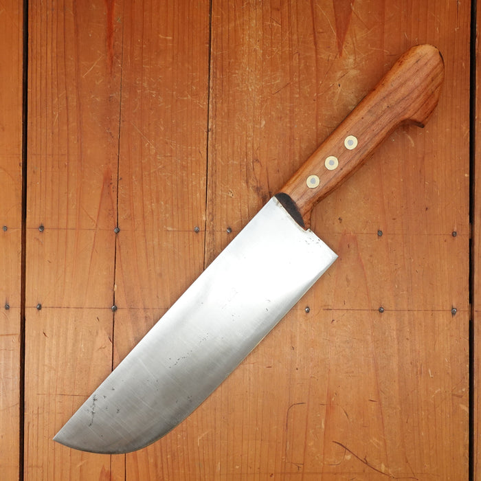 New Old Stock Pino Extra 9.5" Heavy Butcher Knife / Light Cleaver Carbon Cherry Wood Handle Maniago, Italy ~1950s 60s