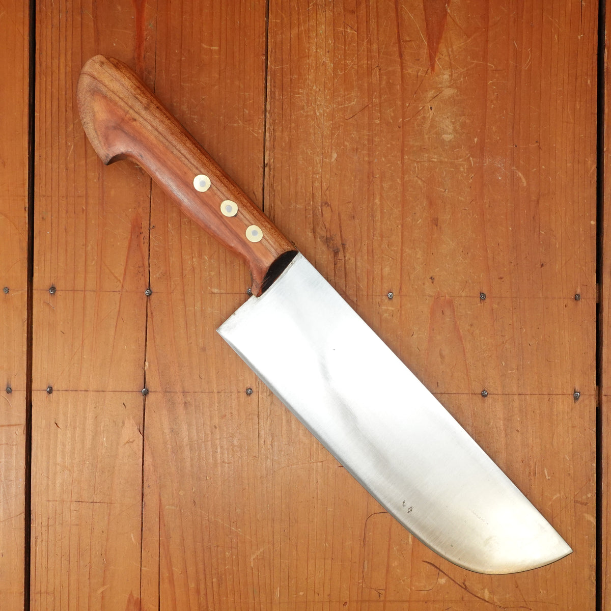 New Old Stock Pino Extra 9.5" Heavy Butcher Knife / Light Cleaver Carbon Cherry Wood Handle Maniago, Italy ~1950s 60s