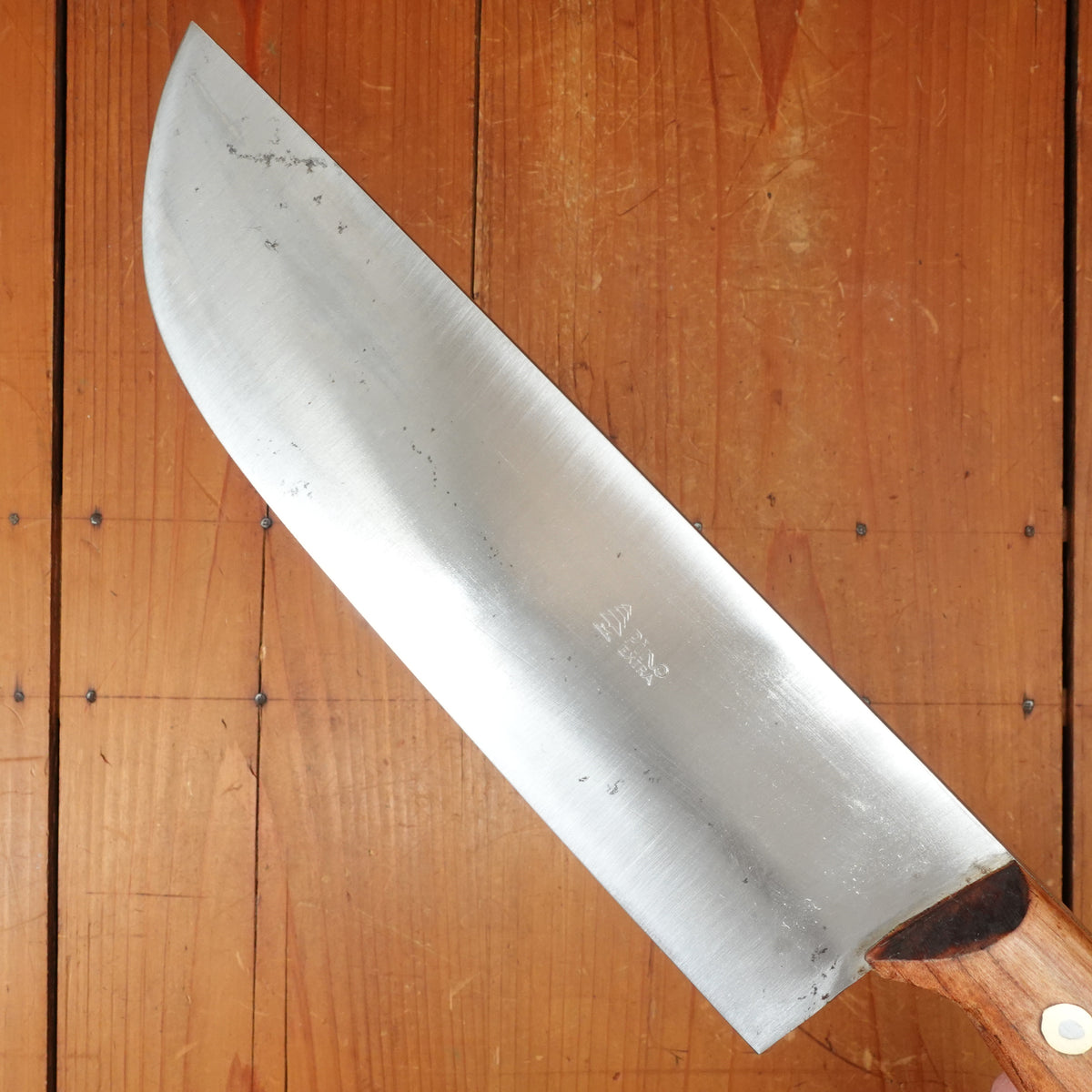 New Old Stock Pino Extra 9.5" Heavy Butcher Knife / Light Cleaver Carbon Cherry Wood Handle Maniago, Italy ~1950s 60s