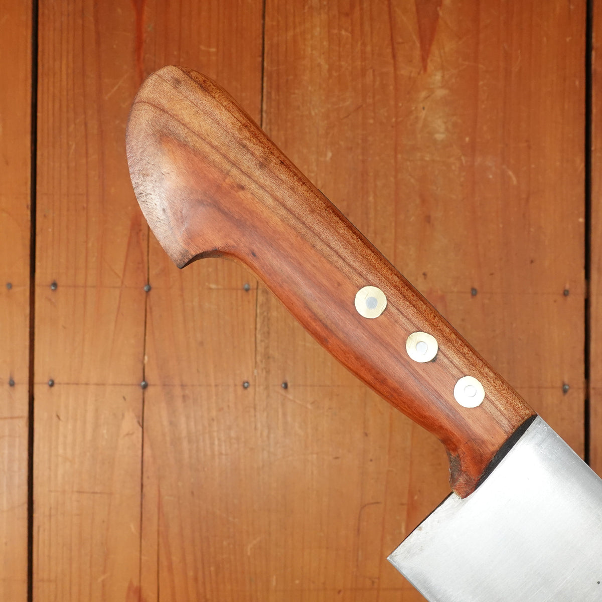 New Old Stock Pino Extra 9.5" Heavy Butcher Knife / Light Cleaver Carbon Cherry Wood Handle Maniago, Italy ~1950s 60s
