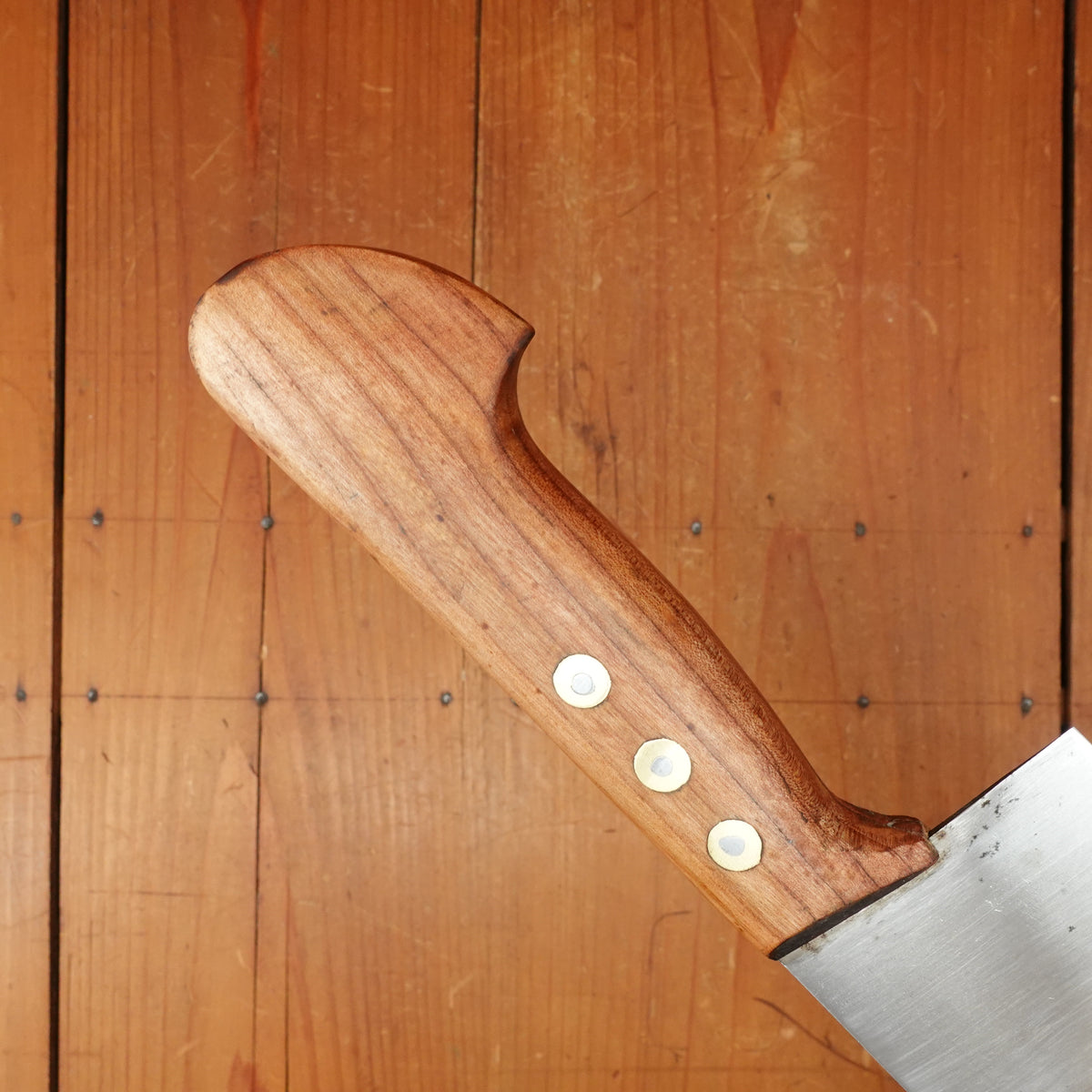 New Old Stock Pino Extra 9.5" Heavy Butcher Knife / Light Cleaver Carbon Cherry Wood Handle Maniago, Italy ~1950s 60s