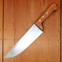 New Old Stock Pino Extra 10.5" Wide Butcher Knife Carbon Cherry Wood Handle Maniago, Italy ~1950s 60s