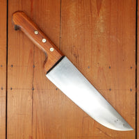 New Old Stock Pino Extra 10.5" Wide Butcher Knife Carbon Cherry Wood Handle Maniago, Italy ~1950s 60s
