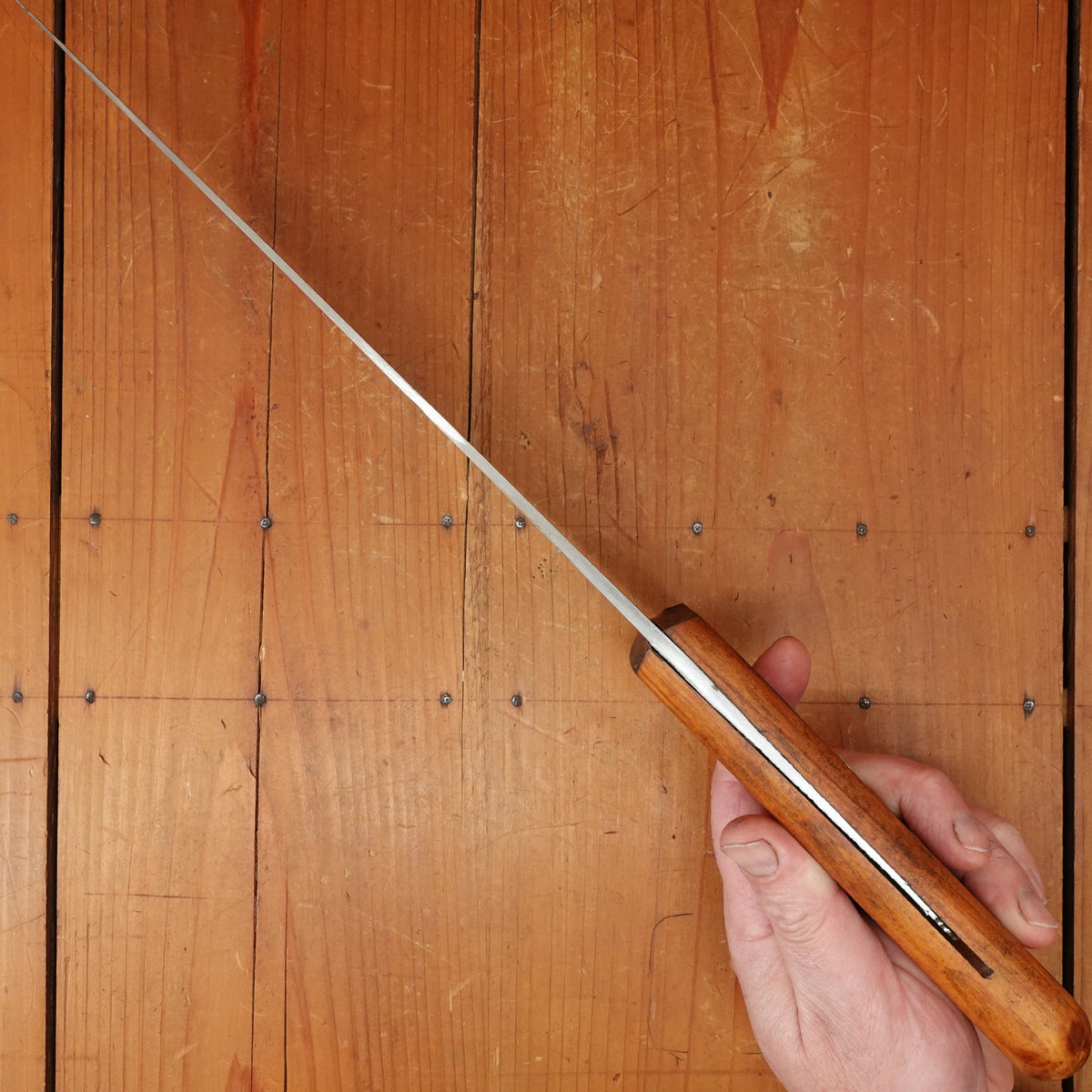 New Old Stock Pino Extra 10.5" Wide Butcher Knife Carbon Cherry Wood Handle Maniago, Italy ~1950s 60s