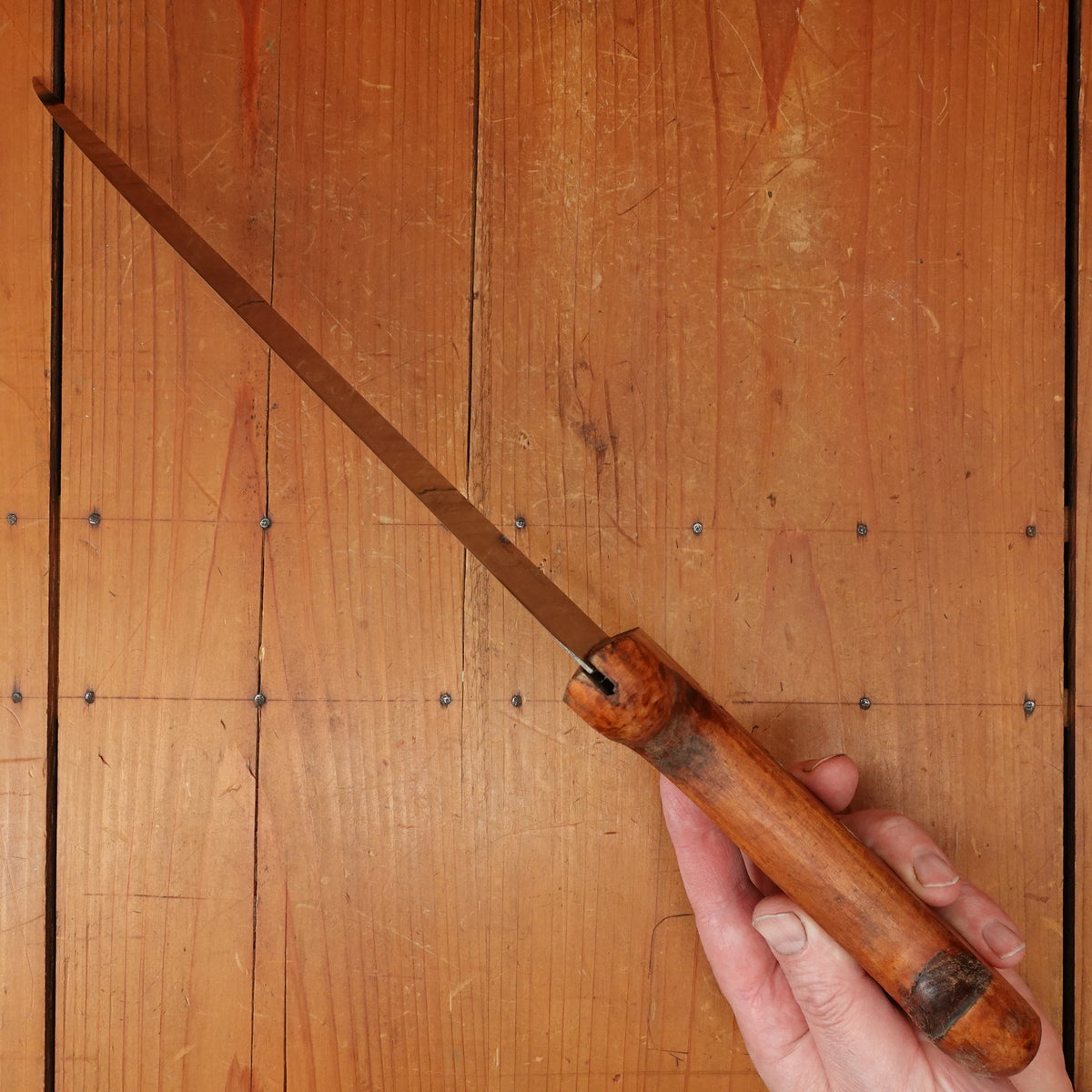 New Old Stock Pino Extra 10.5" Wide Butcher Knife Carbon Cherry Wood Handle Maniago, Italy ~1950s 60s