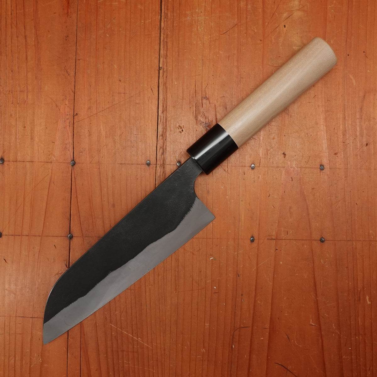 Kaji-bei 165mm Santoku Iron Clad Shirogami 2 Kurouchi Ho Wood/Horn Handle