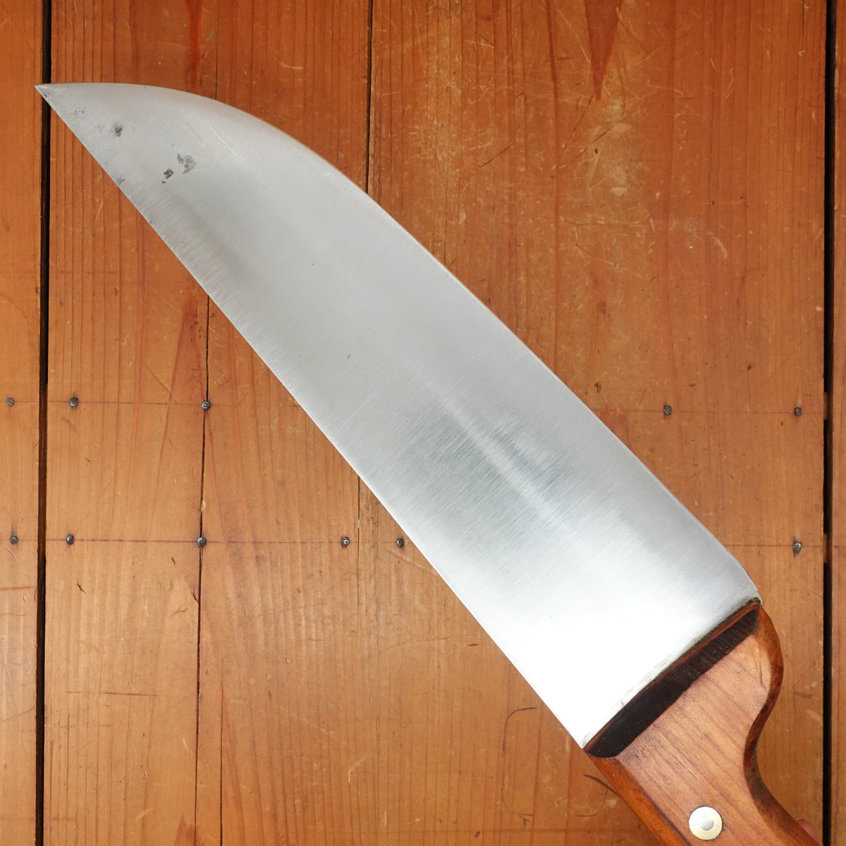 New Old Stock Pino Extra 10.5" Wide Butcher Knife Carbon Cherry Wood Handle Maniago, Italy ~1950s 60s