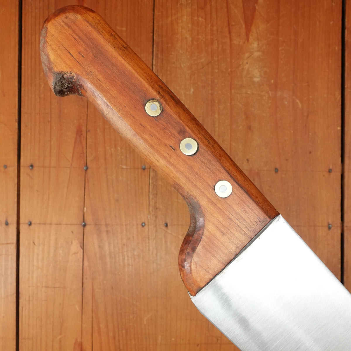 New Old Stock Pino Extra 10.5" Wide Butcher Knife Carbon Cherry Wood Handle Maniago, Italy ~1950s 60s