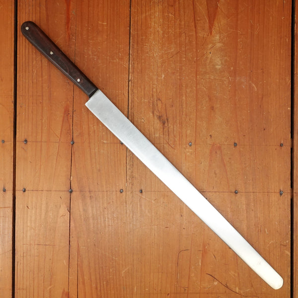 New Old Stock Pino Extra 12.75" Narrow Round Nosed Slicer Carbon Plum Wood Handle Maniago, Italy ~1950s 60s