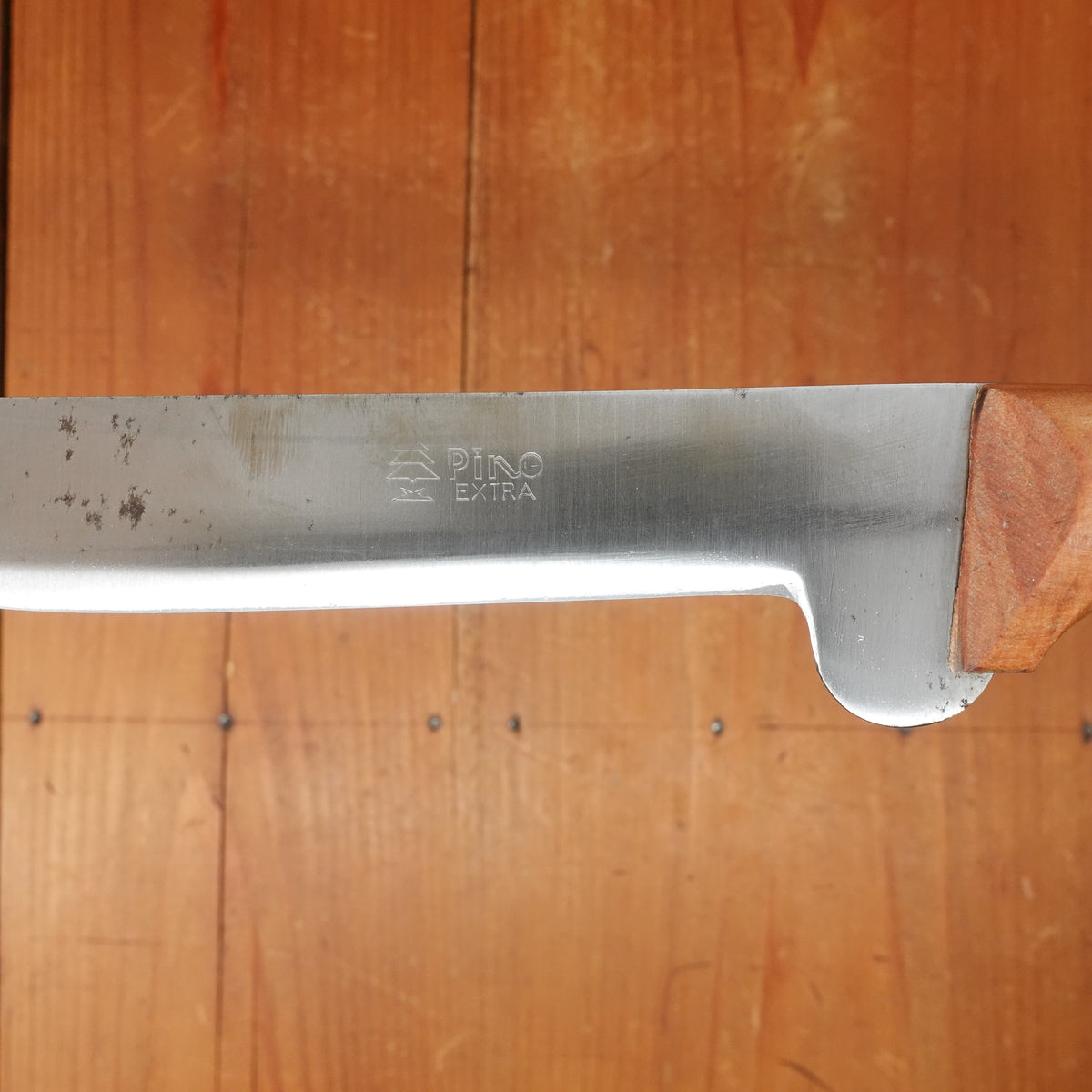 New Old Stock Pino Extra 6.25" Heavy Boning Knife Carbon Cherry Wood Handle Maniago, Italy ~1950s 60s