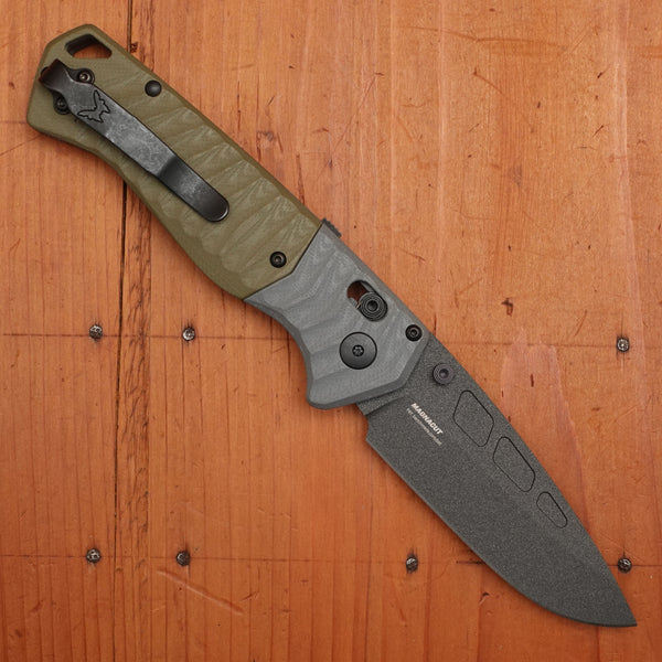 Benchmade 593BK PSK Drop Point MagnaCut AXIS Assist Gray & OD Green Handle