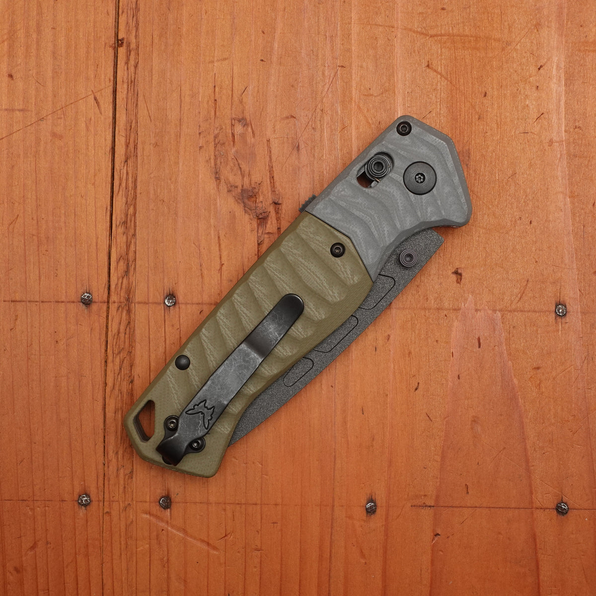 Benchmade 593BK PSK Drop Point MagnaCut AXIS Assist Gray & OD Green Handle