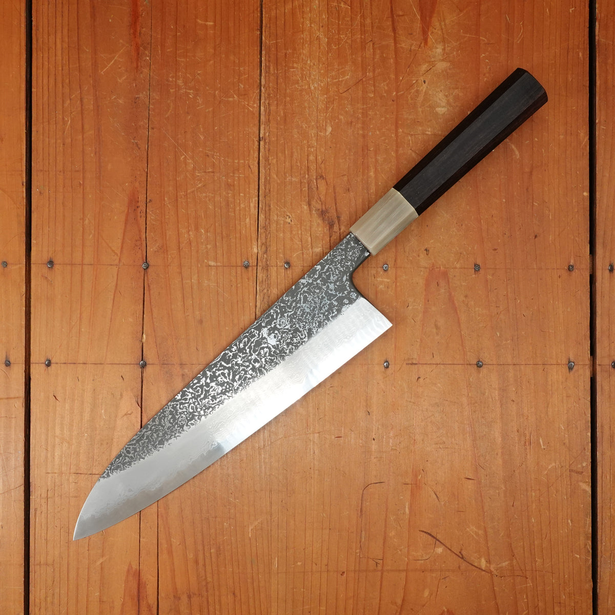 Masuda Yoshihide Kurozome 210mm Gyuto Aogami 1 Damascus Ebony with Black Buffalo Horn Handle