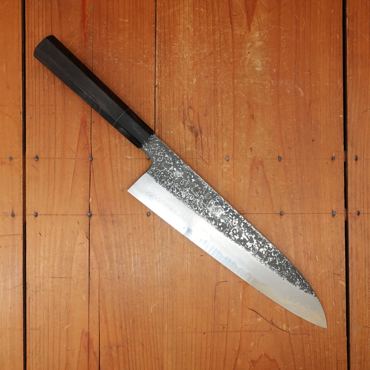 Masuda Yoshihide Kurozome 240mm Gyuto Aogami 1 Damascus Ebony with Black Buffalo Horn Handle