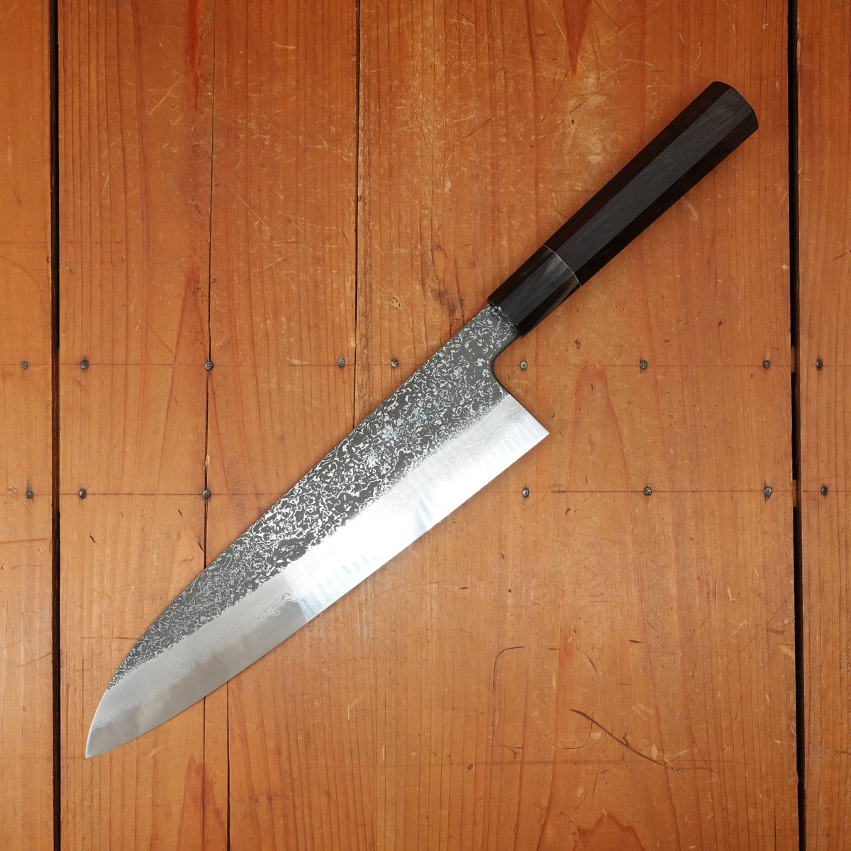 Masuda Yoshihide Kurozome 240mm Gyuto Aogami 1 Damascus Ebony with Black Buffalo Horn Handle