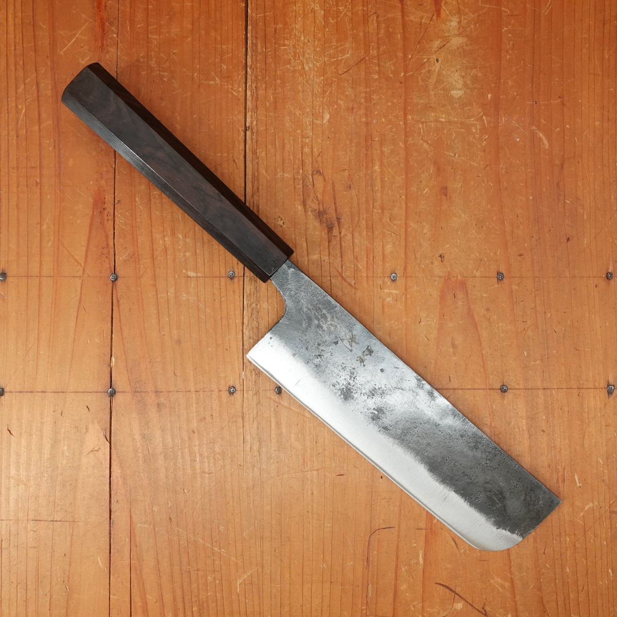 Hatsukokuro Kurogane 165mm Nakiri Iron Clad Aogami 2 Kurouchi Mono Ebony Handle