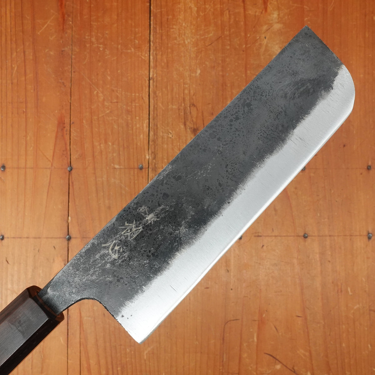 Hatsukokuro Kurogane 165mm Nakiri Iron Clad Aogami 2 Kurouchi Mono Ebony Handle