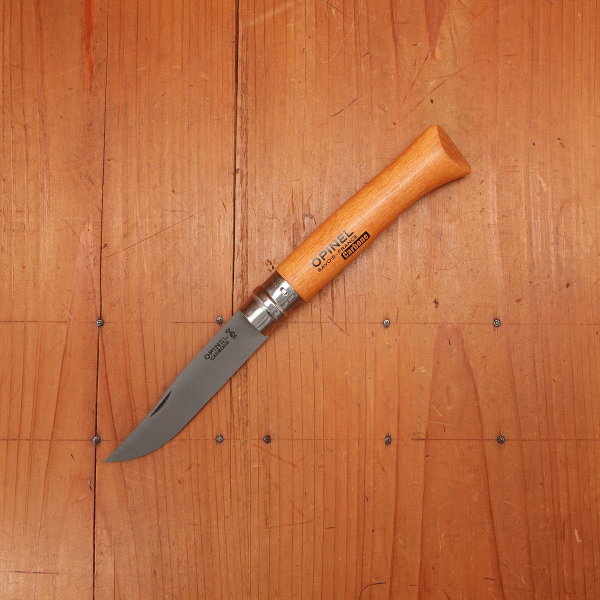 Opinel Straight Back Carbon Ring Lock Beechwood Handle