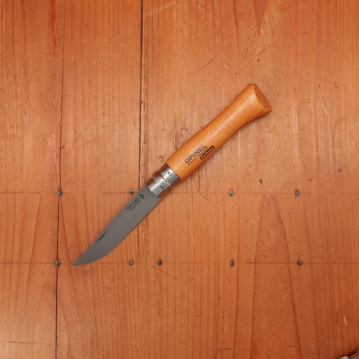 Opinel Straight Back Carbon Ring Lock Beechwood Handle