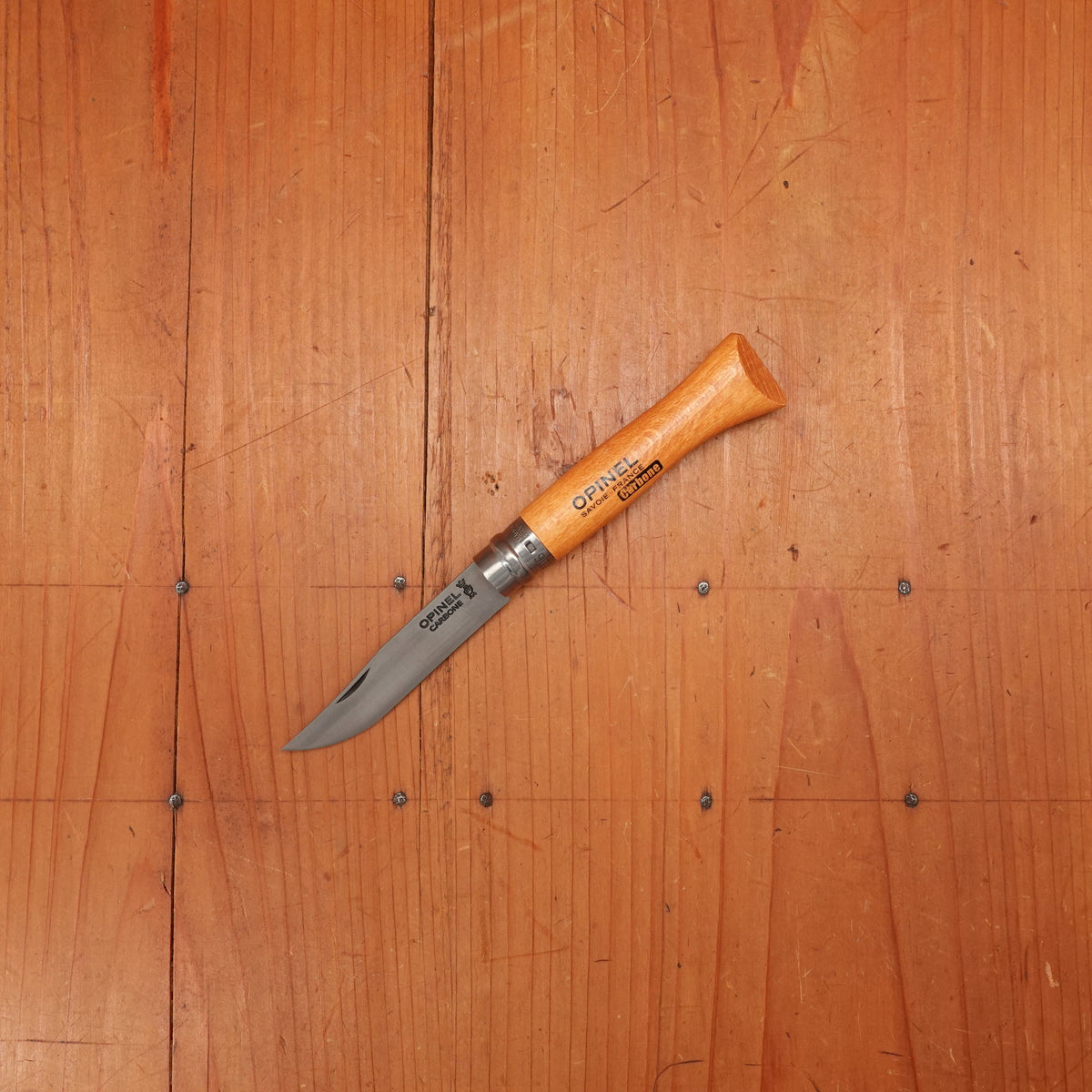 Opinel Straight Back Carbon Ring Lock Beechwood Handle