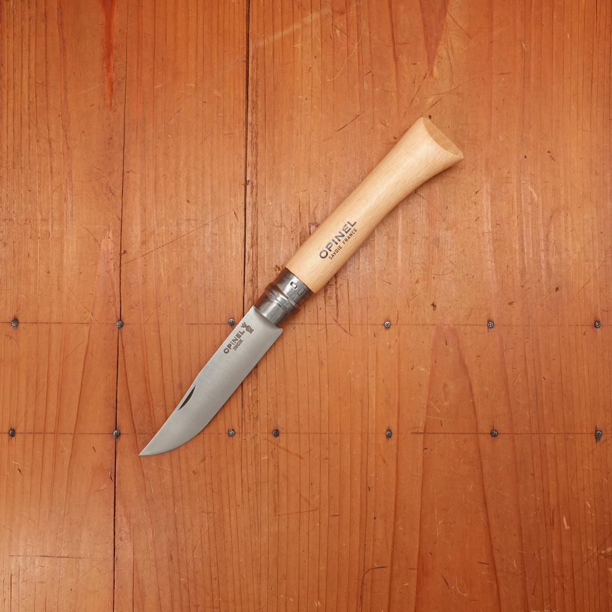 Opinel Straight Back Stainless Ring Lock Beechwood Handle