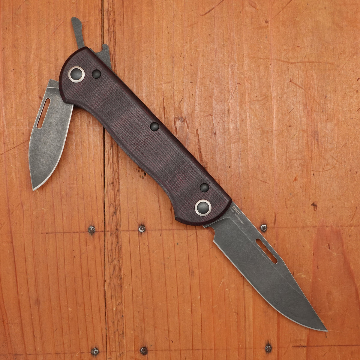 Benchmade 317BK-02 Weekender Drop Point CPM-S90V Lockback Double Red Micarta Handle with Second Blade and Bottle Opener