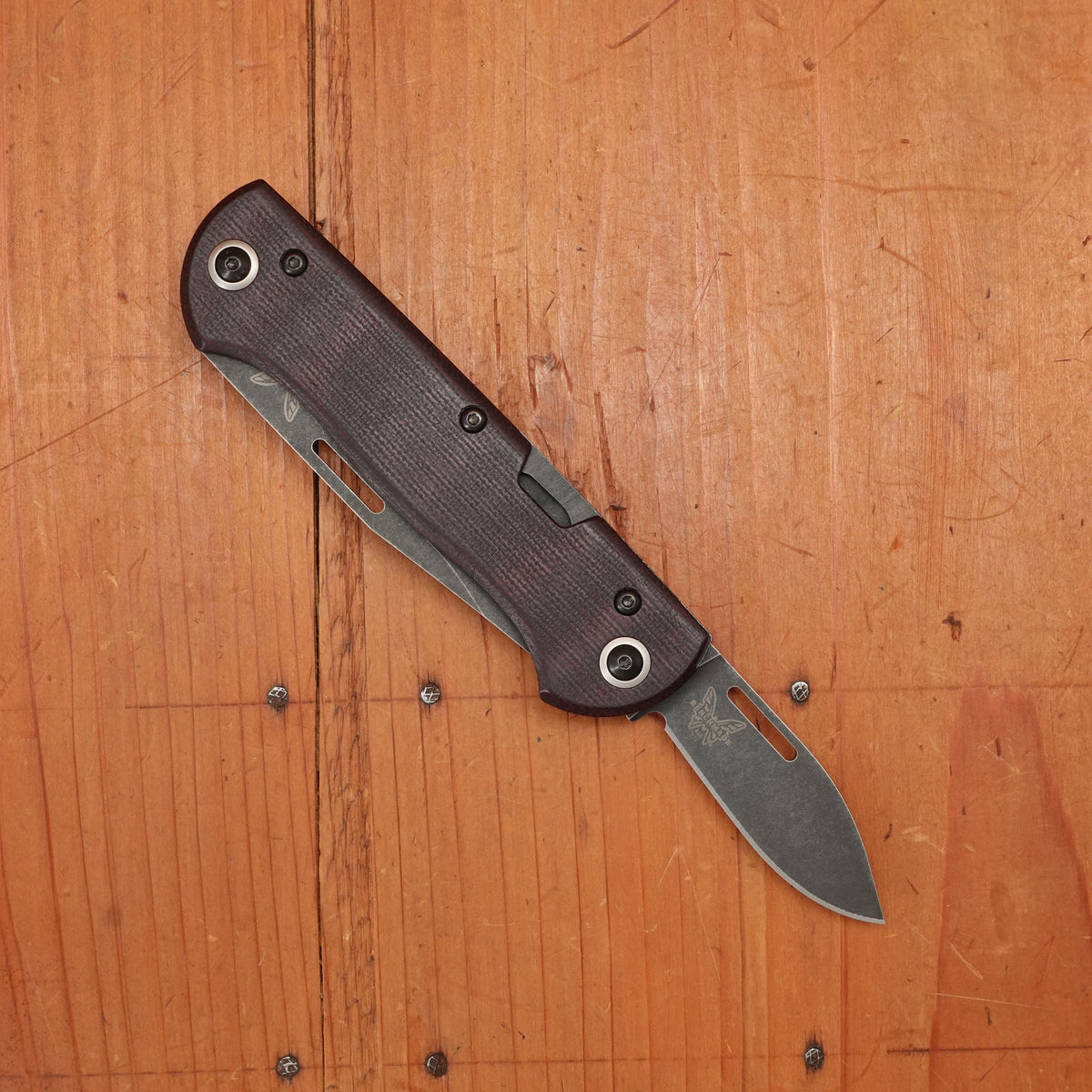 Benchmade 317BK-02 Weekender Drop Point CPM-S90V Lockback Double Red Micarta Handle with Second Blade and Bottle Opener