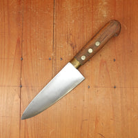 New Old Stock Pino Extra 6" Chef Knife Carbon Beech Wood & Brass Handle Maniago, Italy ~1950s 60s
