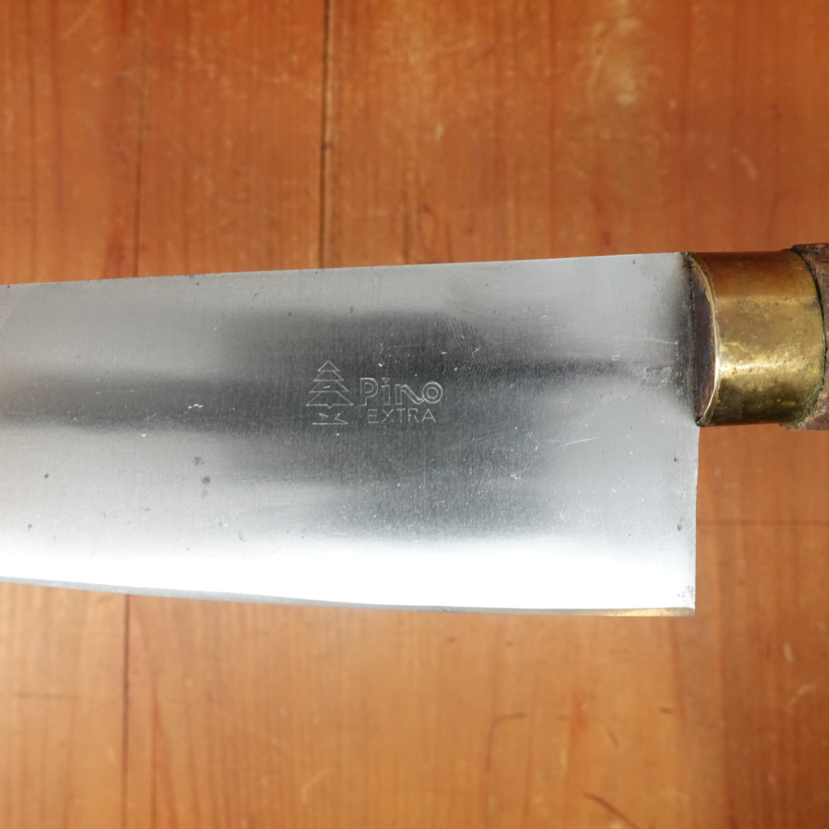 New Old Stock Pino Extra 6" Chef Knife Carbon Beech Wood & Brass Handle Maniago, Italy ~1950s 60s