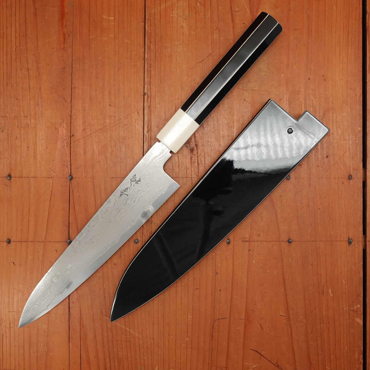 New Old Stock Konosuke Sakai GT KD Damascus 210mm Wa-Gyuto VG10 Lacquer Handle & Saya 2010-15