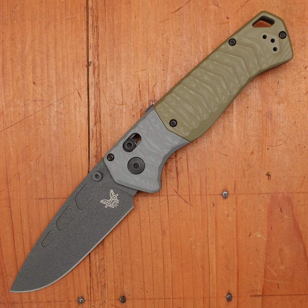 Benchmade 593BK PSK Drop Point MagnaCut AXIS Assist Gray & OD Green Handle