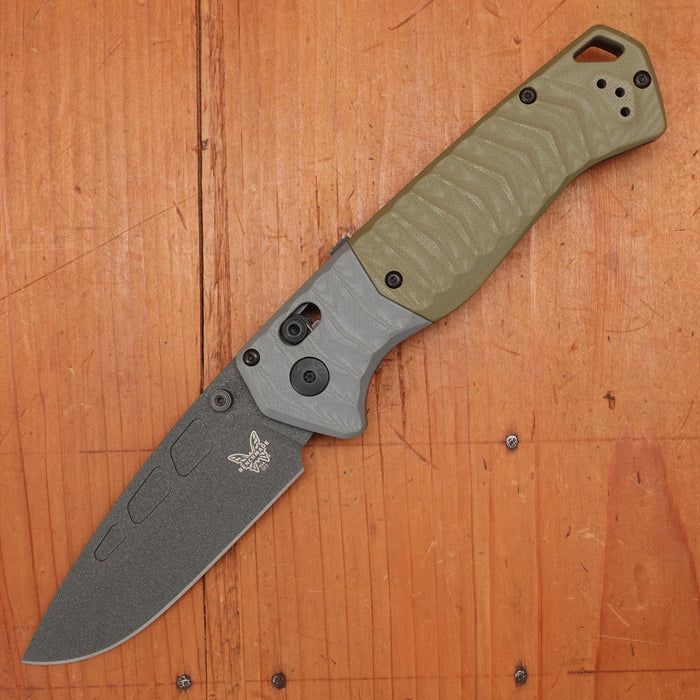 Benchmade 593BK PSK Drop Point MagnaCut AXIS Assist Gray & OD Green Handle